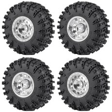 JGGZONE 4PCS 1.3" 비드락 휠 타이어 세트 알루미늄 1.3인치 허브 림 및 70mm/2.76인치 고무 크롤러 1/18 1/24 RC 카 SCX24 TRX4M 업그레이드, Bright Silver