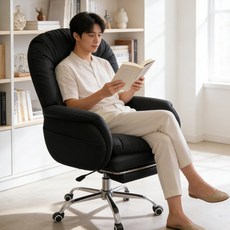 리클라이너 컴퓨터 의자 1인용 사무용 의자 발받침 포함 각도조절 푹신한 게이밍 의자 원룸 책상 의자, 블랙