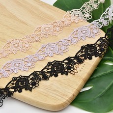 유명한원단 케미컬 레이스 모티브 플라워 3종 폭 3.5cm 5마 1set, 피치핑크