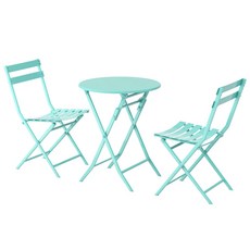 테라스 테이블 의자 세트 마당 발코니 야외용 테이블의자, C. 티파니 블루 원형 테이블 3종 세트