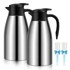 68온스 보온 커피 카라페 2팩 에어포트 단열 커피 온수 뜨거운 음료용 스테인리스 스틸 진공 포트 디스펜서 12시간 동안 뜨겁고 24시간 차갑게 유지 로즈 골드, Silver Silver