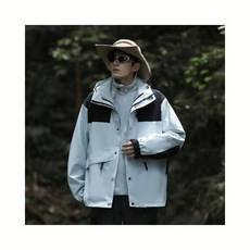 衝鋒衣女男防風防水保暖外套機能多口袋三合一衝鋒外套大尺碼刷毛運動外套戶外登山工裝夾克加絨加厚休閒寬鬆連帽工作騎車禦寒女裝, 1個, 白灰色
