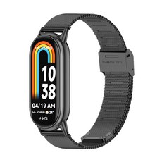 브롬핏 샤오미 스마트밴드10 / 9 / 8 호환 메탈 밀레니즈 스트랩 미밴드10 9 8 스테인리스 루프 밴드, 블랙-블랙, 메탈밀레니즈(버클형)