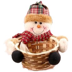 佳音書坊聖誕節裝飾糖果籃子，可愛雪人造型，手工編織糖果收納籃，聖誕節慶裝飾擺件, 多色, 1個