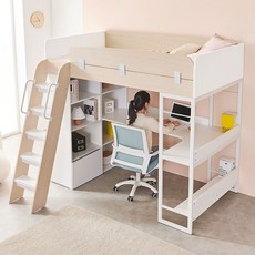 e스마트 프라임 2층벙커침대 책상형 서랍책장 학생 성인 벙커침대 풀세트, (기본)메이플