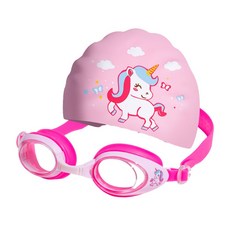남녀아동 귀여운카툰 소프레임 수영경모자세트 프로급 방수 안개방지 고해상도, 1세트, 핑크색+유니콘 1세트, 핑크색+유니콘