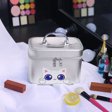 화장품 가방 휴대용 귀여운 여성용 보관 상자, 샤오 마오 스퀘어 박스-실버 스몰