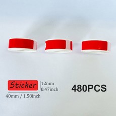 12*40mm 컬러 투명 열 스티커 롤 자체 접착 라벨 테이프 종이 이름표 정렬 메모 Marklife P12 P15 D30, 3 rolls red