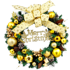 裝飾燈大師 45cm PVC花圈 - 台灣手做精緻盒裝, B款金色, 1個