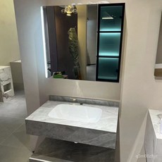 洗手台 洗臉盆 單板 雙板 洗手台 洗漱台 巖闆無縫銜接洗手盆 一體盆 洗漱一體盆 化妝台 衛生間洗手台, 1個, 亮面魚肚白,60*47單板