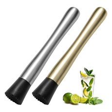 20.3cm(8인치) 스테인리스 스틸 칵테일 머들러 및 믹싱 스푼 홈 바 도구 세트 2개 - 맛있는 모히토 올드 패션/민트 줄렙/기타 과일 기반 음료 만들기 (골드 및 실버), 골드 및 실버