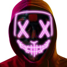 Poptrend 할로윈 마스크 LED 조명 마스크 축제 코스프레 할로윈 코스튬 가장 무도회 파티 카니발 선물용, 핑크