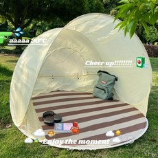 沙灘墊戶外露營墊 免搭帳篷兒童野餐墊 自動親子速開帳篷墊, 收納袋+帳篷+4個地釘,3秒速開：防水防沙草【一傢三口可