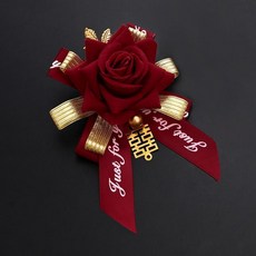 結婚胸花 新郎新娘 婚禮襟花, 酒紅金喜玫瑰單花, 1個