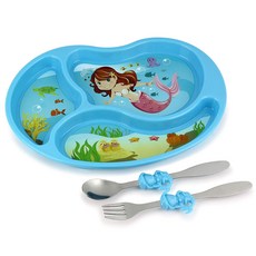 키즈펀웨어 미 타임 밀 유아동식기세트, Mermaid, Plate + Fork + Spoon, 1개