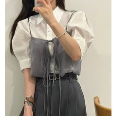 뷔스티에 티셔츠 반팔 여성용 세트 레이어드룩 그레이 프리사이즈 레이어드