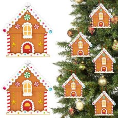 Whaline 12세트 크리스마스 나무 스틱 공예 키트 진저브레드 하우스 스틱 장식품 벽걸이 장식 DIY 크리스마스 홈 교실 파티 활동 용품