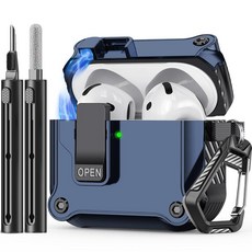 Inesore 에어팟 4세대 케이스와 호환 클리너 키트 포함 에어팟 4 충전 커버에 안전한 자동 스냅 스위치 [액티브 노이즈 캔슬링 포함] (2024), A-A-A-blue