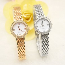 큐빅 라운드 다이얼 체인 여성 시계 팔찌OC