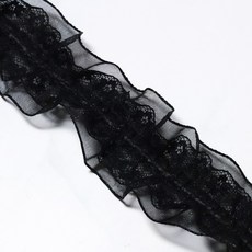 양면 이중 프릴 2색 폭넓이 3.5cm 주름 프릴 레이스 오간디, 블랙, 1개