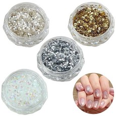 네일 스팽글 별 4색 세트 반짝이는 별 모양 귀여워 극얇은 주얼리 파츠 원형 케이스 포함 셀프 서비스 네일 젤 매니큐어 네일 스티커 공예품·수공예·DIY용