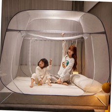 바닥일체형 사각 텐트형 원터치 캐노피 모기장 침대용 킹사이즈 180x200 캠핑 해충방지, KING180X200