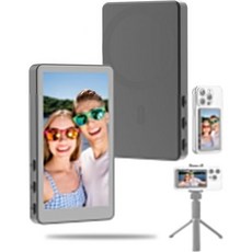 아이폰용 셀피 모니터 화면 자석형 휴대폰 브이로그 셀피 모니터 화면 블루투스 리모컨이 있는 무선 후면 카메라 TikTok용 스피커 전면/후면 카메라 셀피 브이로그 (회색, Grey, 회색