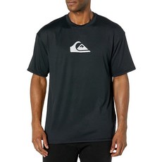 Quiksilver 남성용 단색 줄무늬 반소매 래쉬가드 UPF 50 자외선 차단 블랙 M US 155814