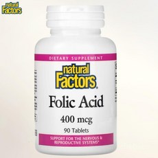 네츄럴팩터스 엽산 Folic Acid 400 mcg 90 Tablets, 1팩, 90정