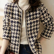 77womens 女款千鳥紋粗花呢開衫外套