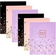 푸카 패드 글리 폴더 – 6개 세트 포켓 포트폴리오 (3홀 펀치 포함) 표준 링 바인더용 – 크기 11.75 x 9.5인치 – A4 및 레터 크기 문서와 호환, 6 Pack, Rochelle & Jess