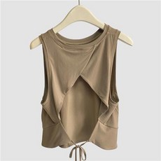 瑜伽服 無袖寬鬆罩衫 綁帶露背 運動上衣 女