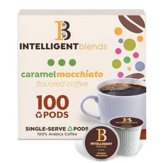 Intelligent Blends 디카페인 다크 로스트 커피 포드 100개 1인용 포드 - 100% 아라비카 커피 큐리그 K 컵 메이커와 호환, 캐러멜 마키아토