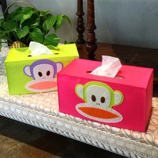 몽키 사각 티슈케이스 양말인형 교구 펠트 박스, 형광 분홍, 1개