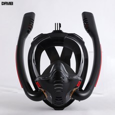 DFMEI 新款浮潛全面罩雙管硅膠全乾式呼吸管潛水鏡成人游泳防霧面具, 粉白