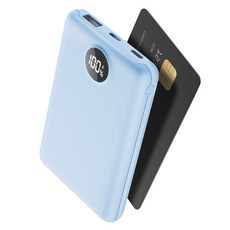 UOOFON 고속충전 미니 보조배터리 10000mAh PD 22.5W QC3.0 LED 잔량표시 포켓 휴대용+20W C타입 케이블, 블루, N2