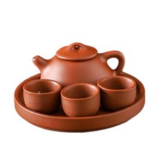 迷你指尖壺茶寵擺件 一壺三杯 盤, 一壺三杯 盤 朱泥石瓢, 1個