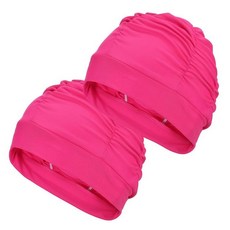 YELARXI 패브릭 수영 모자 폴리에스터 신축성 있는 모자 여성 및 남성 성인 긴 머리에 적합 2개 블랙+ 블루 452520, 푸크시아 452520