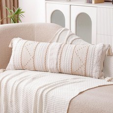 Richtry 35.6x91.4cm(14x36인치) 요추 베개 커버 보헤미안 터프트 장식 장식용 장식용 베개 커버 침대 소파 및 소파용 태슬 포함 모던 팜하우스 액센트 쿠, Cream Beige