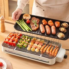 꼬치용 전기 바베큐 홈 요리 냄비 스테인레스 그릴팬 불판 다기능 구이 케밥 기계 삼겹살, 세트1) 베이킹망+그릴팬