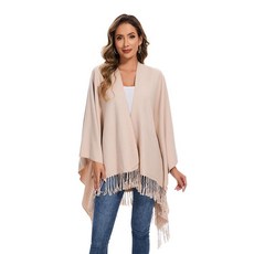 여성용 숄 랩 우아한 니트 케이프 오픈 프론트 판초 스카프 담요 가디건 코트 봄 가을 겨울용 블랙 베이지 2 단일 사이즈 140737