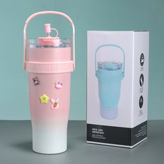 1.2L그러데이션 컬러 진공 스텐 냉온 텀블러 휴대용얼음컵 커피잔 자동차컵40oz+3D 입체 스티커, 그러데이션 핑크, 1200ml, 4개