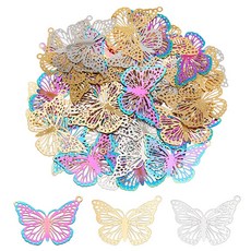 48개 나비 모양 201 스테인리스 펜던트 장식 혼합 색상 악세사리 펜던트 공예용 DIY 부자재 18x26x0.3mm 구멍: 1.2mm