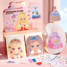공주 꾸미기 가방 반짝이 왕관 화장 메이크업 보석 비즈 아트 4 in 1 Princess Art Craft Kits Foil Crafts Art Fun & Gem Painting, 1세트, 혼합색상
