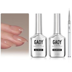 GAOY 16ml 고무 베이스 젤 젤리 빌더 베이스 네일 젤 누드 시어 핑크 3-in-1 소크 오프 네일 강화제 UV 라이트 큐어 03 미스티 누드, Builder Base 02 and Glassy Top
