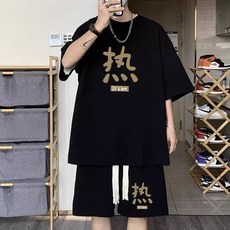 短袖套裝 男生套裝【M-5XL】短袖短褲運動休閒韓版情侶運動薄款寬鬆套裝