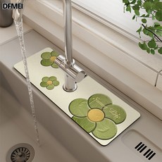 DFMEI 奶油風水龍頭吸水墊硅藻泥廚房檯面速幹防滑墊水池洗漱臺防黴墊子, 1個, 3D草青