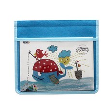 Dream Factory 美術作品展示袋 A4透明繪畫圖書收納袋 教室繪本掛牆書袋, 藍色1格,掛鈎款 A4作品袋