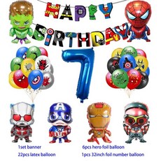 생일 파티 학예회 이벤트 할로윈 용품 어벤져스 풍선 스파이더맨 아이언맨 헐크 슈퍼 히어로 장식 식기 배너 배경, Other, 1Set O7