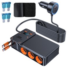 카모아 11in1 289W 릴타입 시거잭 3구 차량용 멀티소켓 초고속 충전기 12V 24V PD45W C타입 급속 충전 케이블 시거라이터 충전기, 1개
